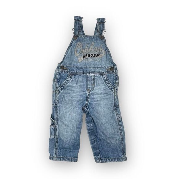 Oshkosh B'Gosh Big Spell Out Overalls Size 9 Months Vestbak Medium Wash Denim - Picture 1 of 8